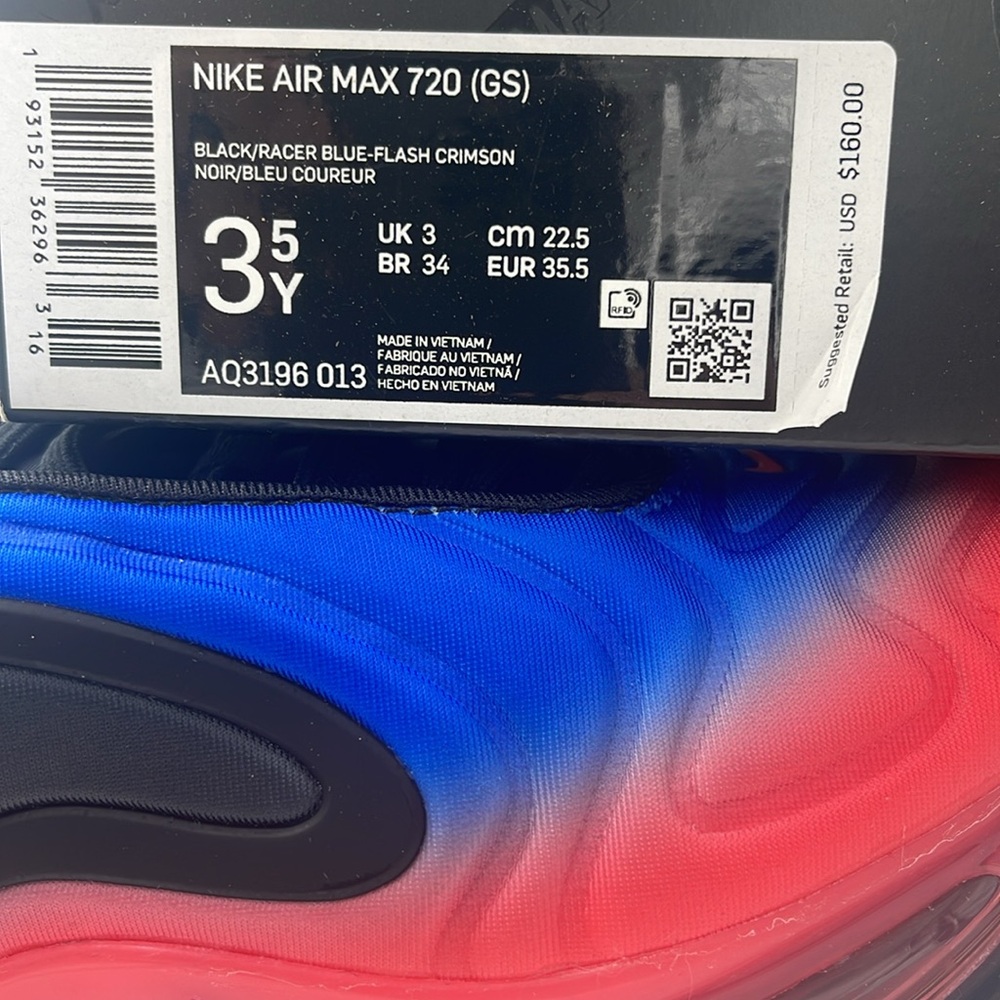 Nike WMNS NIKE AIR MAX 720
BLACK/RACER BLUE-FLASH CRIMSON
AQ3196 013 Sneakers - Picture 16 of 16